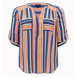 Torrid Harper Georgette Multicolor Striped 3/4 Sleeve Popover Blouse Top Size L